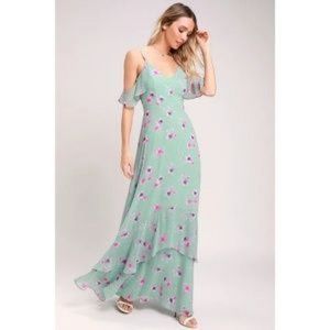 NWT Lulu's Mint Take You There Floral Maxi Dress